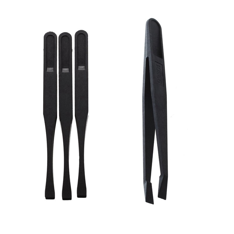 4 Pcs Tweezers: 3 Pcs 115mm Long Flat Tip Black Tweezers &amp; 1 Pcs Manual Tool Plastic Flat Tip Anti-Static Tweezers