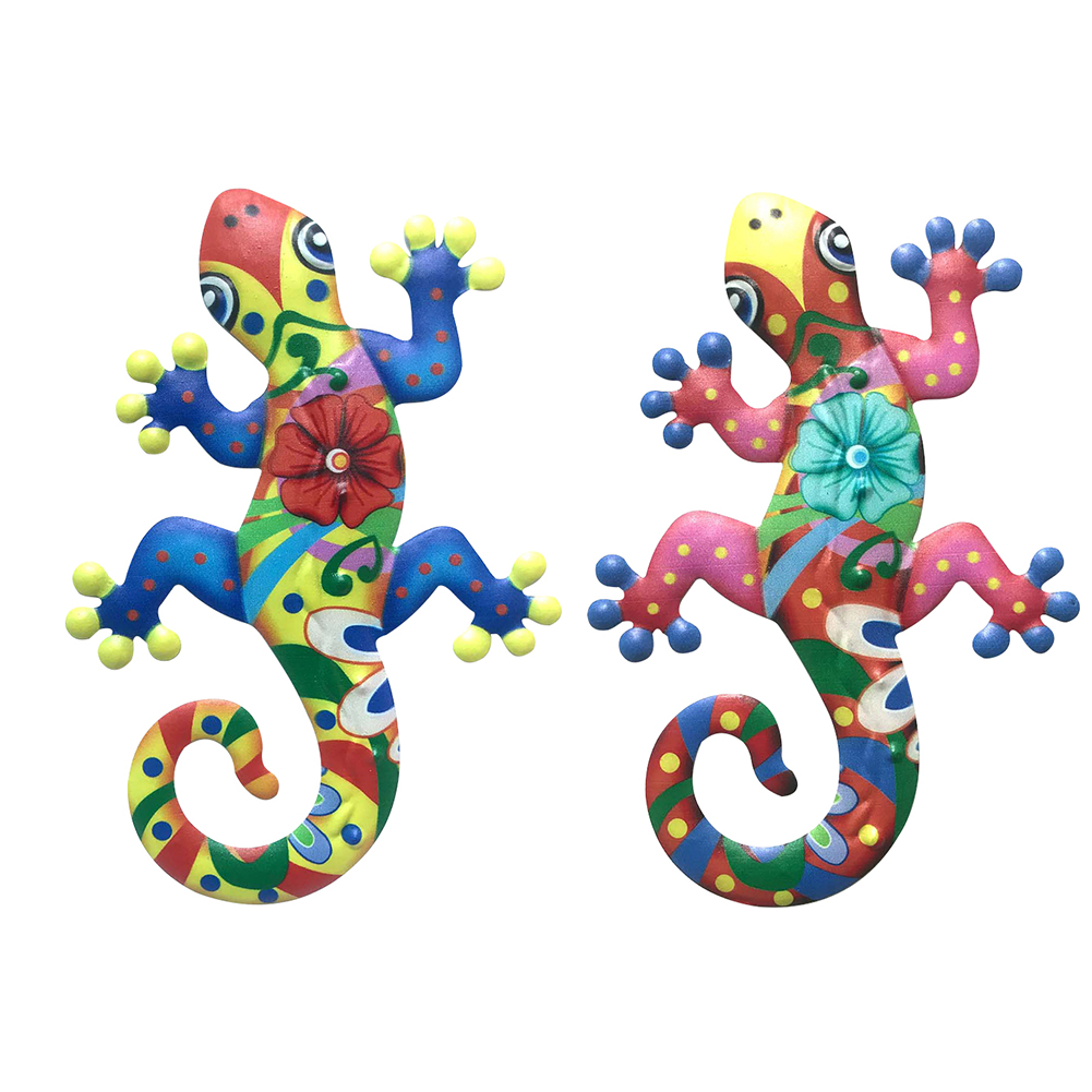Gecko – décoration d&#39;extérieur en fer, Sculpture de lézard en métal suspendu pour Patio, décorations d&#39;extérieur en métal pour clôture murale de Patio