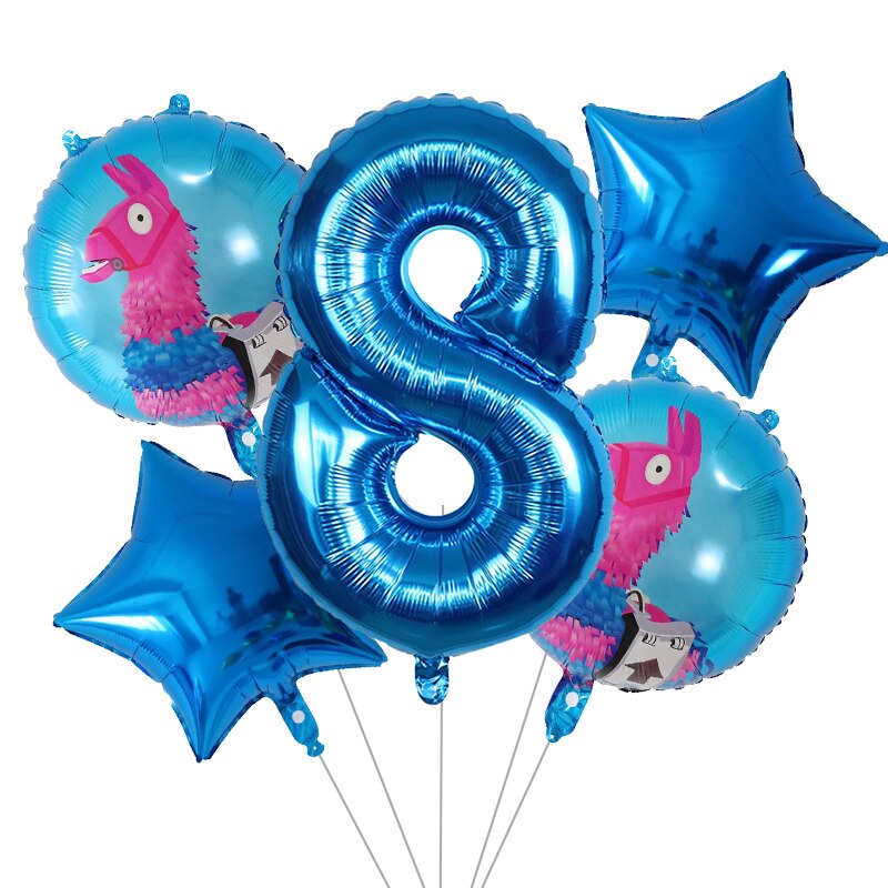 5Pcs Cartoon Pinata Videro Game Folie Ballon Cartoon Dier Alpaca Lama Ballon Bruiloft Baby Shower Verjaardag Party Decor Globos: violet