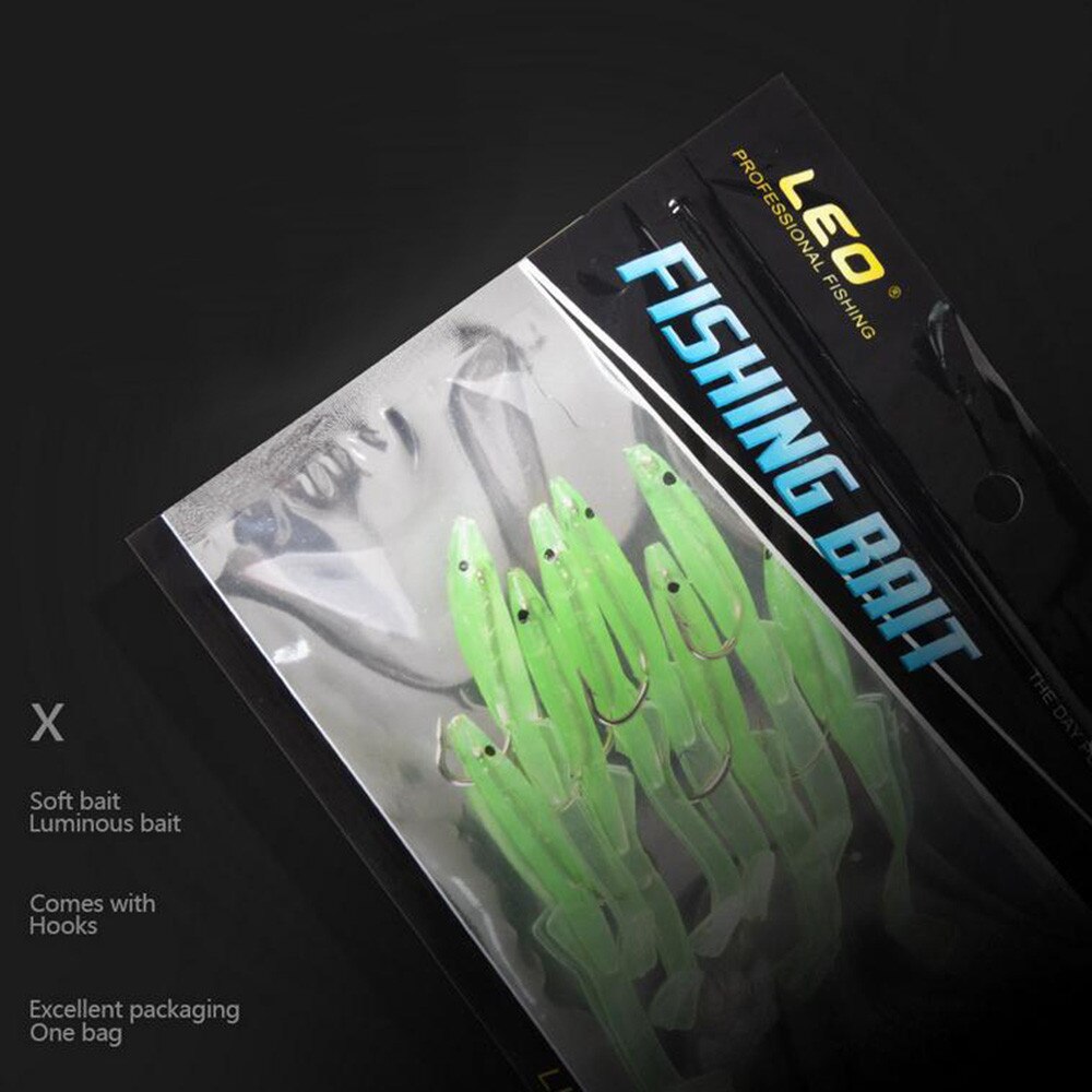 10pcs/lot Luminous Fish Eel Lures with Hook 5.5/7cm Artificial Soft Baits Lead Jig Lure Head Worm Barbed Hook Fishing Tackle D25