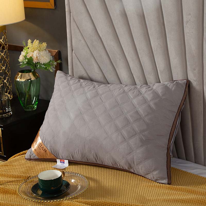 Oreiller de lit en duvet de plumes, pour dormir, hôtel, blanc, housse en coton, respirant, doux pour la peau, pour le cou, lavable en Machine, 1 pièce: gray / Low pillow