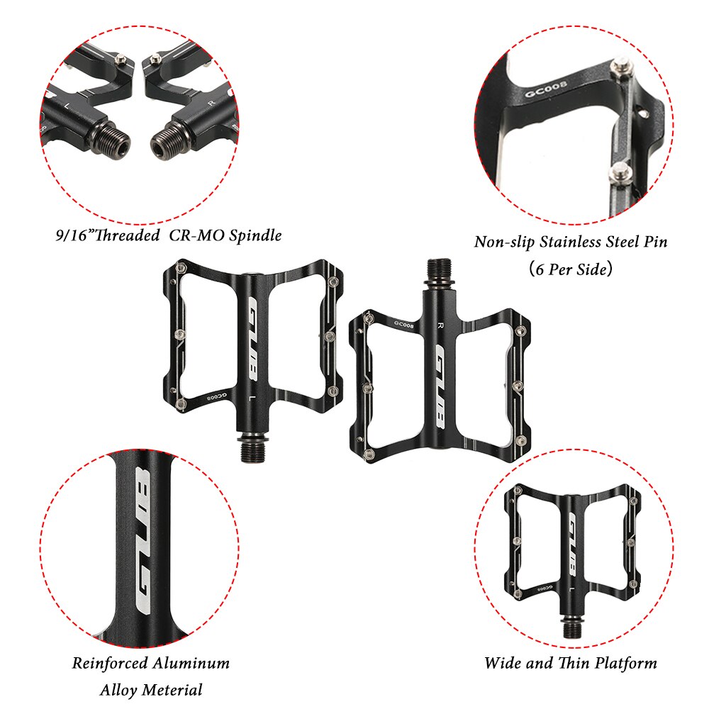 GUB-pédale de vélo pliable de VTT, ultraléger, en alliage d'aluminium, filetage de 9/16 pouces