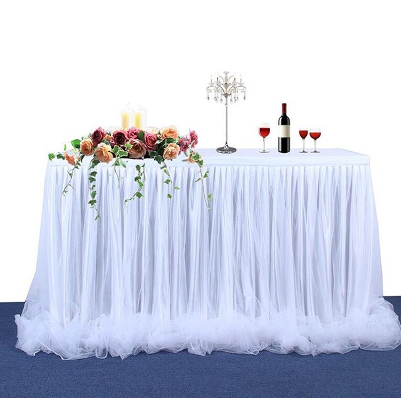 Brand 6ft bryllup tyl tutu bord nederdel solid fest fødselsdag festlig baby shower dekor: Hvid