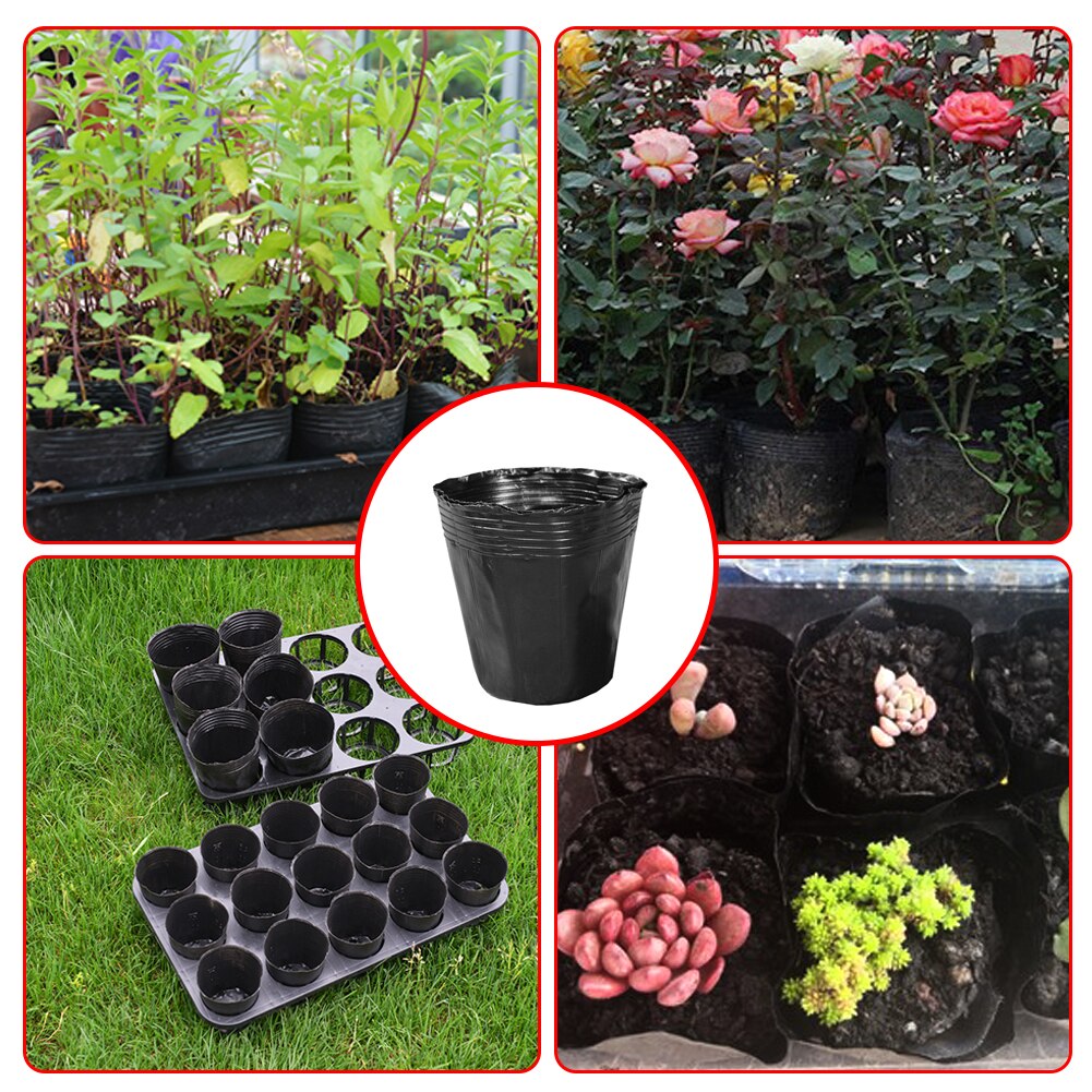 Redondo nutricional preto plástico berçário potes mudas plantas potes jardim para casa transplante vasos de plantas 100 pces