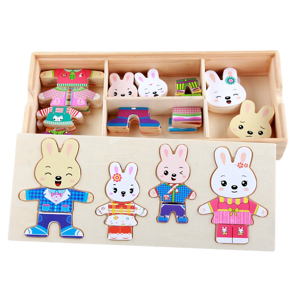 Little Rabbit/Tiger, ropa para niños, Educación Temprana, rompecabezas de madera, juego de vestidor, rompecabezas de madera para bebés, juguetes de: Black