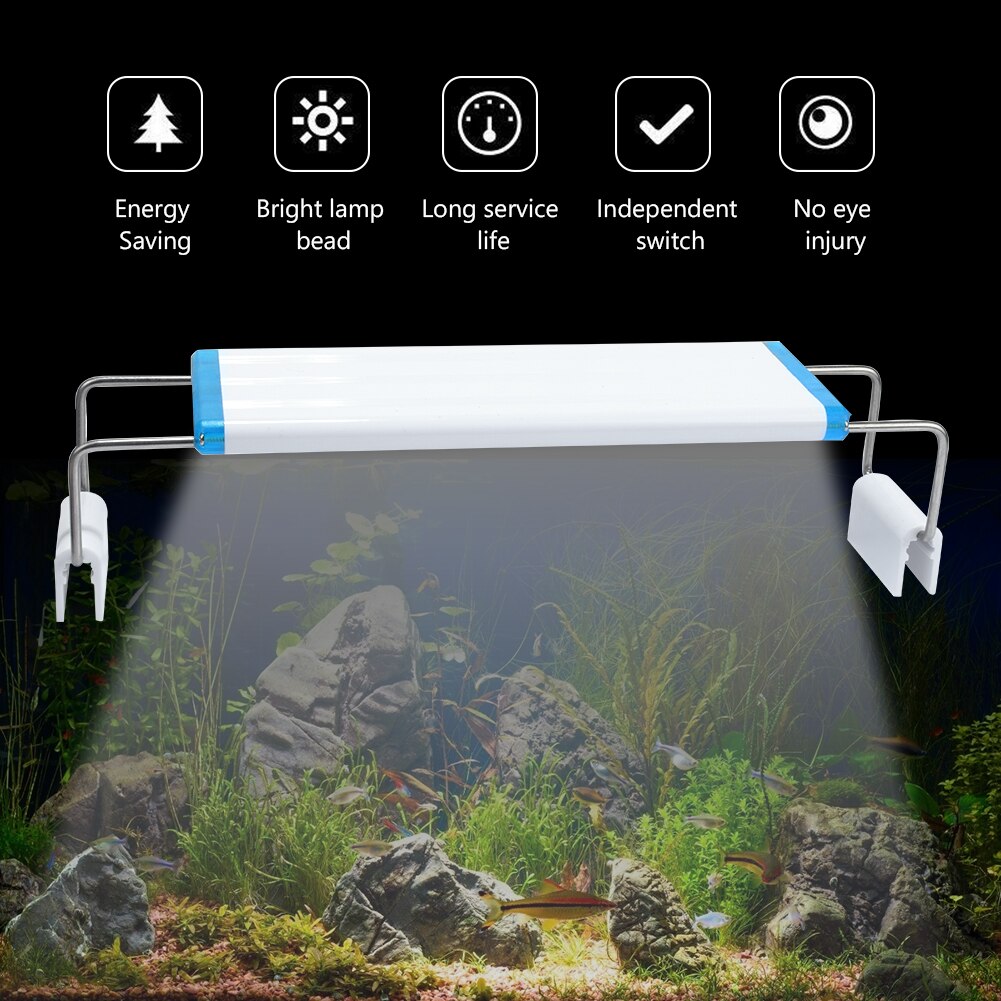 Waterdichte Vis Armatuur Verstelbare Aquarium Licht Plant Lamp Ac 90-260V Decor Wit Blauw Verlichting Super Slanke Leds us/Eu Plug