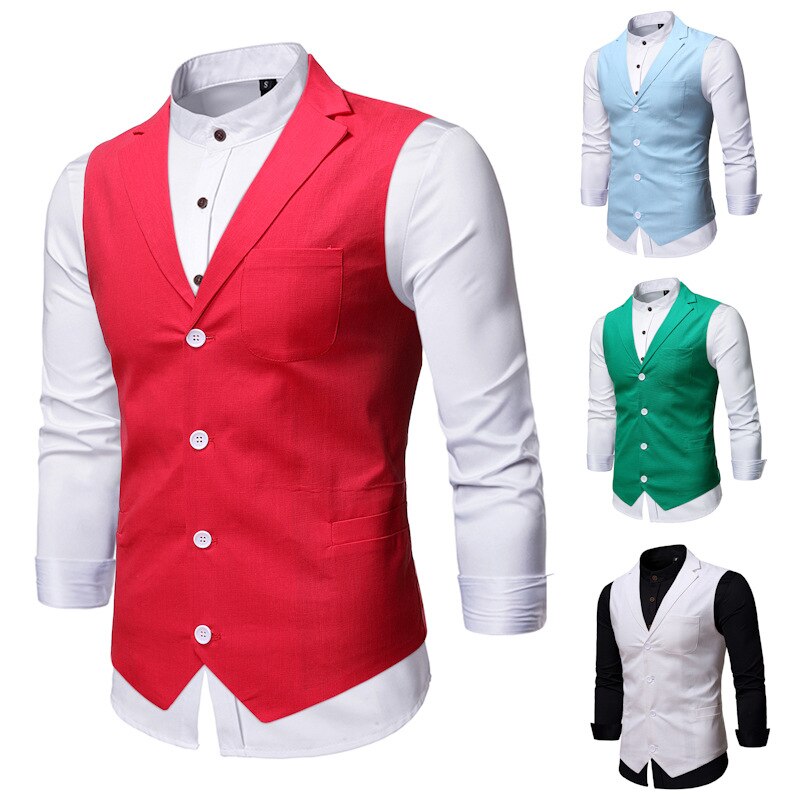 Solide Business Mannen Vest Bruiloft Smart Casual Vesten Voor Mannen Slim Gentleman Heren Dress Vesten Single Button Pocket gilet