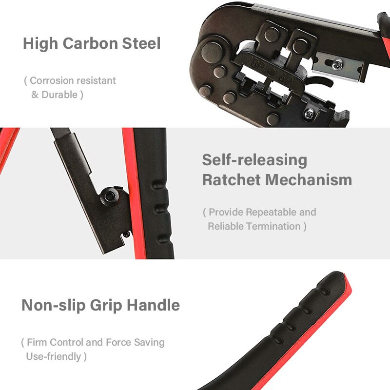 ZoeRax 3 in 1 Crimper Tool Crimping Plier Network Crimper for CAT7/CAT6/CAT5e UPT/STP Modular Plugs with RJ45 8P8C Connector