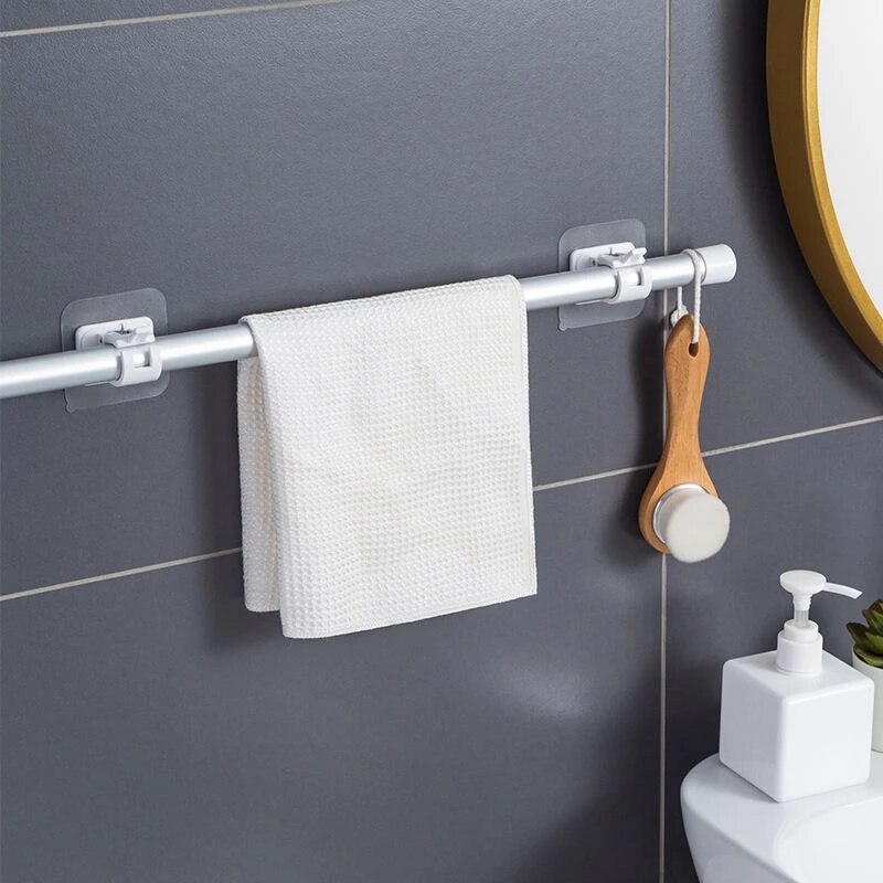Hooks for Hanging Nail-Free Adjustable Curtain Rod Holder Adhesive Wall Curtain Hanging Rod Bracket Fixed Clip Hanging Rack Hook