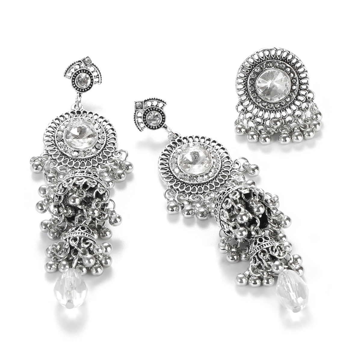 Dam & #39 ;s klassiska silverfärgade pärlörhänge/ringset bijoux bröllopssmycken galgar bohemia röda pärlor jhumka örhängen galgar: Stil 7