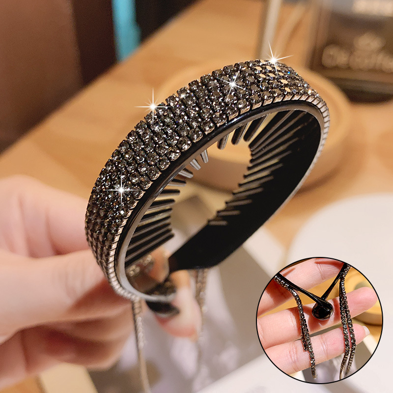 1Pc Elegante Strass Kwastje Hoofdtooi Haarspelden Voor Vrouwen Bijoux Crystal Haaraccessoires Bruiloft Sieraden Diamond Donut: Gray
