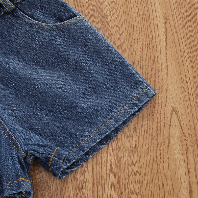 Del bambino Della Ragazza della Lettera di Modo Stampato Denim Salopette Corta Tuta con la Cinghia 2-7Y Capretti Estate Dei Bambini Casual Senza Maniche Etero Tute E Salopette