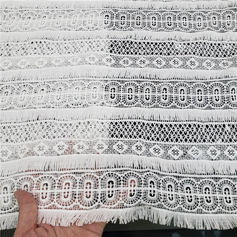 Tela de encaje de guipur de grado clásico para vestido de boda, tejido suave bordado, cordón africano, color blanco puro, amigable con la piel, última NN957-k: Pure white10