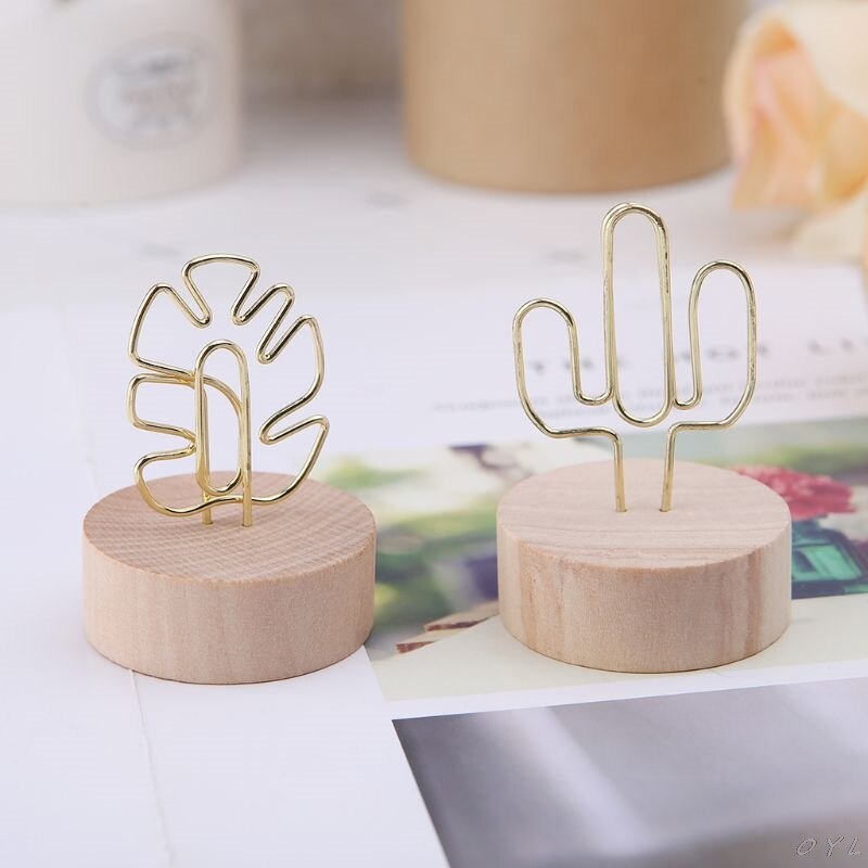 Memo Card Photo Message Picture Clip Note Clamp Table Numbers Round Wooden Base Holder For Wedding Party