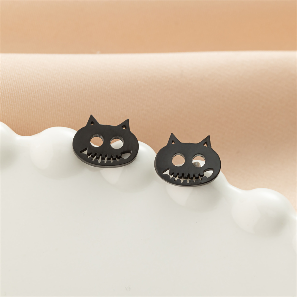 Jisensp 1 paire de boucles d'oreilles chat Animal de dessin animé mignon en acier inoxydable chaton boucle d'oreille pour femmes filles bijoux drôles Oorbellen