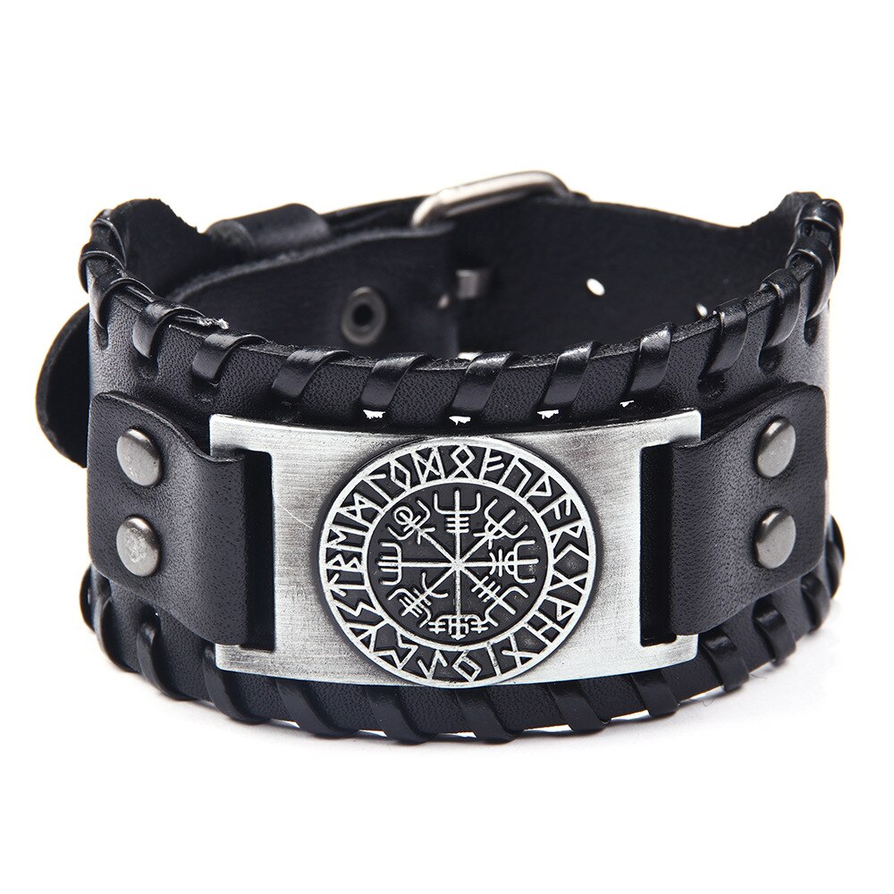 Bracelet rétro en cuir pour hommes, large, boussole de Pirate, bijoux Viking celtiques, accessoires, de fête,: Leather 2
