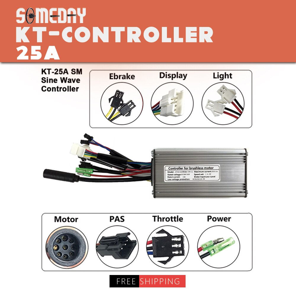 SOMEDAY Ebike Controller 25A 36V48V 500W750W Brushless 9 Mosfet KT Controller SM/Waterproof Plug For Electric bike Accessorices: 25A SM Sine wave