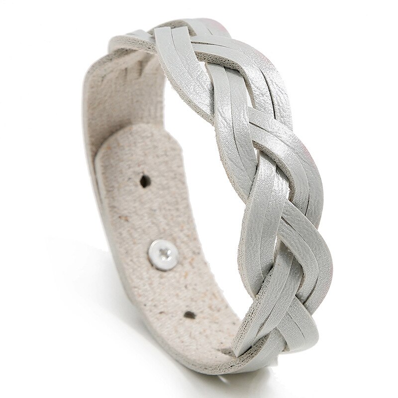 HXMENG-pulsera de cuero trenzado para niñas, brazalete de estilo coreano, versátil, sencillo: Gray