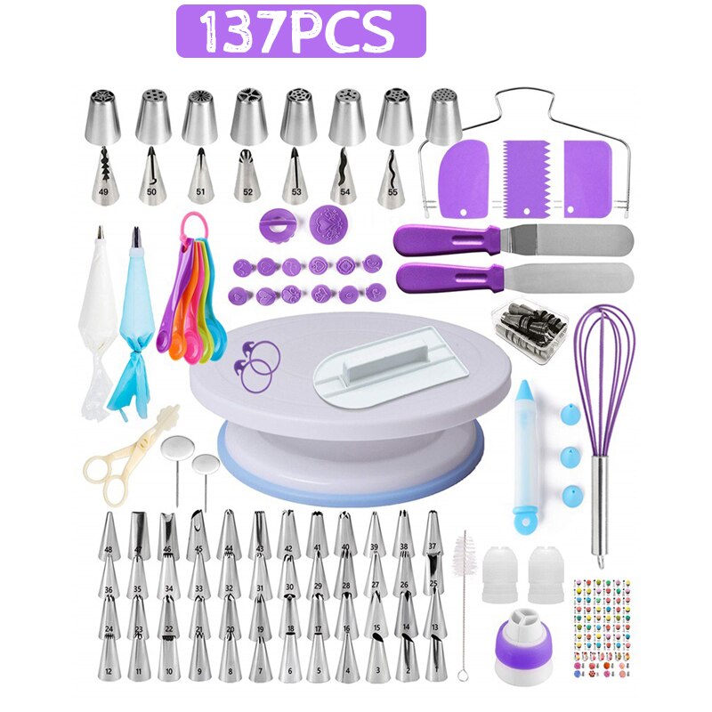 Cake Decorating Tools Cake Turntable Kit Rotary Table Baking Tool Piping Nozzle Piping Bag Baking Supplies 137pcs: 137PCS