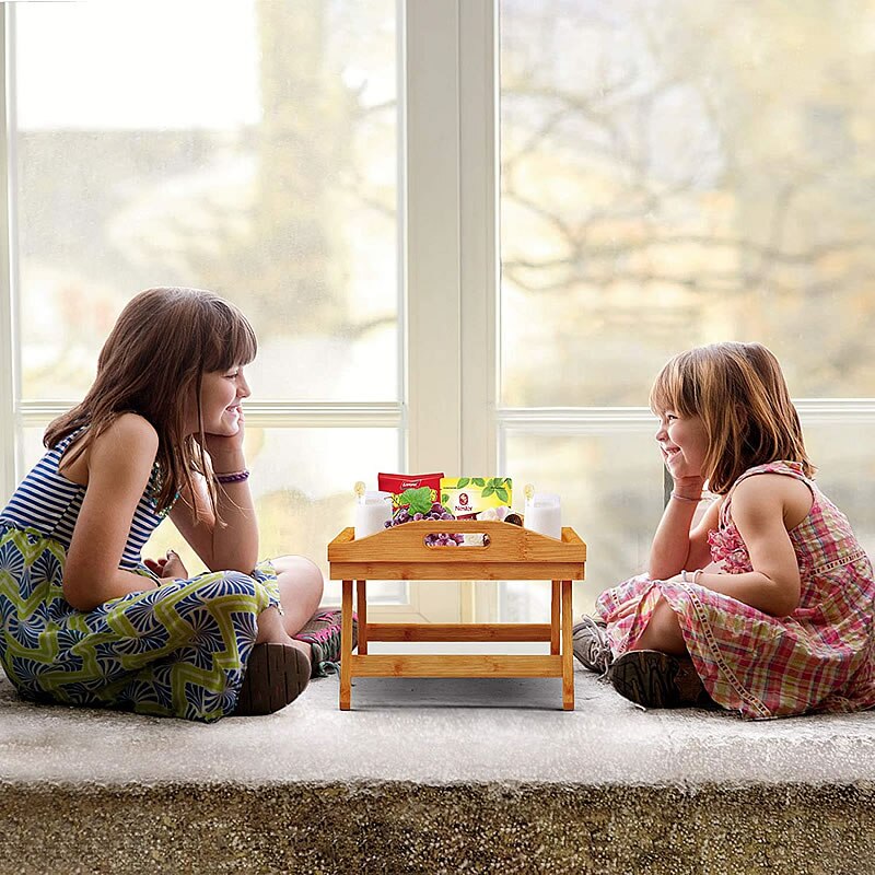 Bamboo foldable laptop table small table folding lifting desk bed side small table study desk kids breakfast table