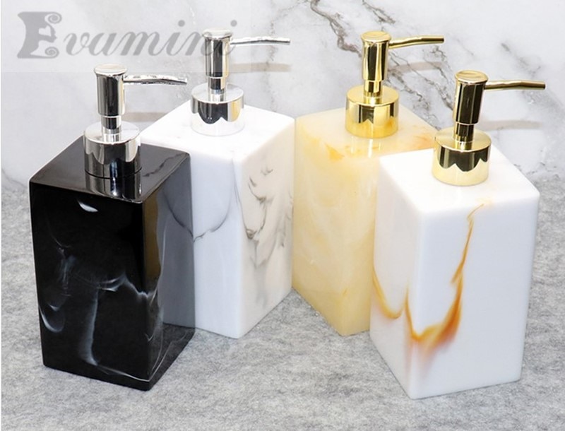 500ml marmor tekstur harpiks sæbedispenser til bad imitation jade guld sølv presning essens lotion flaske til bathrom