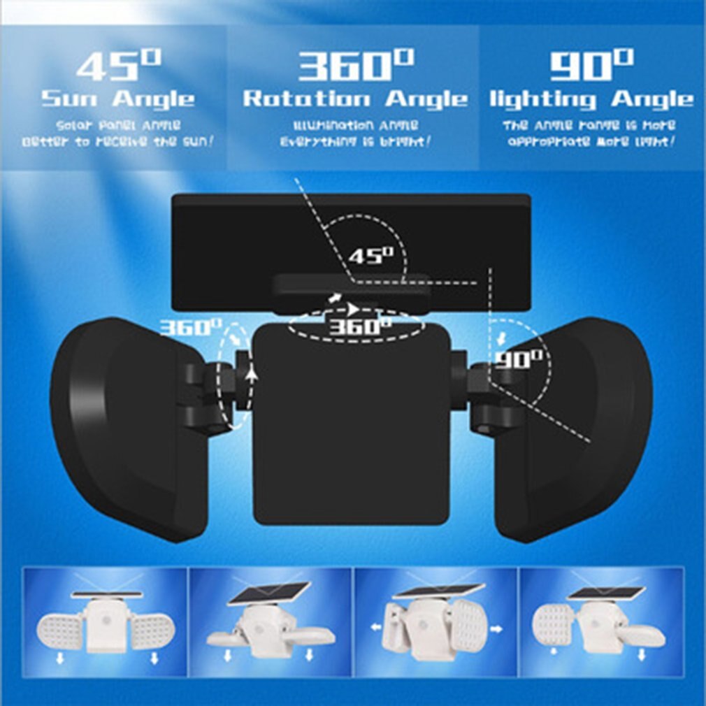 Solar Light Outdoor Waterproof 360-Degree Rotatable Motion Sensor Solar Lamp Security Light with Dual Head Spotlights