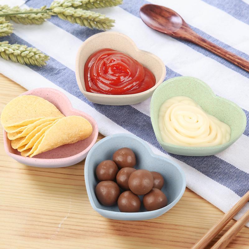 Bol d'assaisonnement polyvalent bol assiette | Feuille en forme de cœur blé bol d'assaisonnement, petites assiettes plat de collation, Sauce facile à nettoyer outil de cuisine 1 pièce