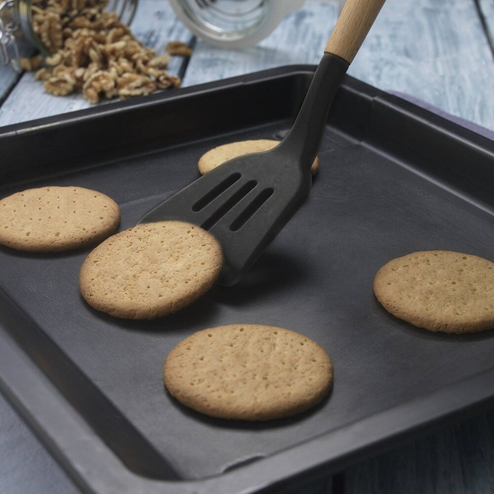 Praktische siliconen kookgereedschappen, antislip houten handvat, keukenvergiet, lepel, boterschraper, gebakken schep, keukenbenodigdheden