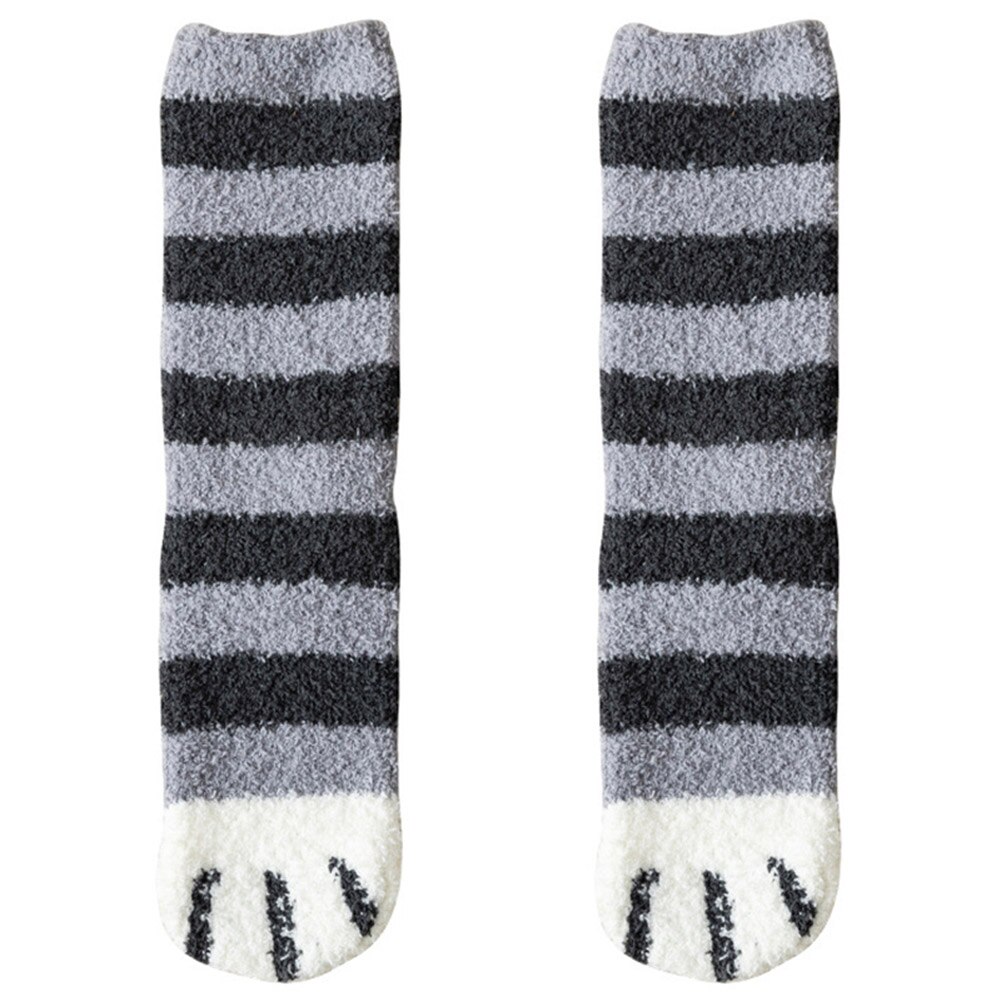 Women Plush Fleece Socks Cartoon Cat Claws Thickened Autumn Winter Warm Socks WHShopping: 3 Pair B