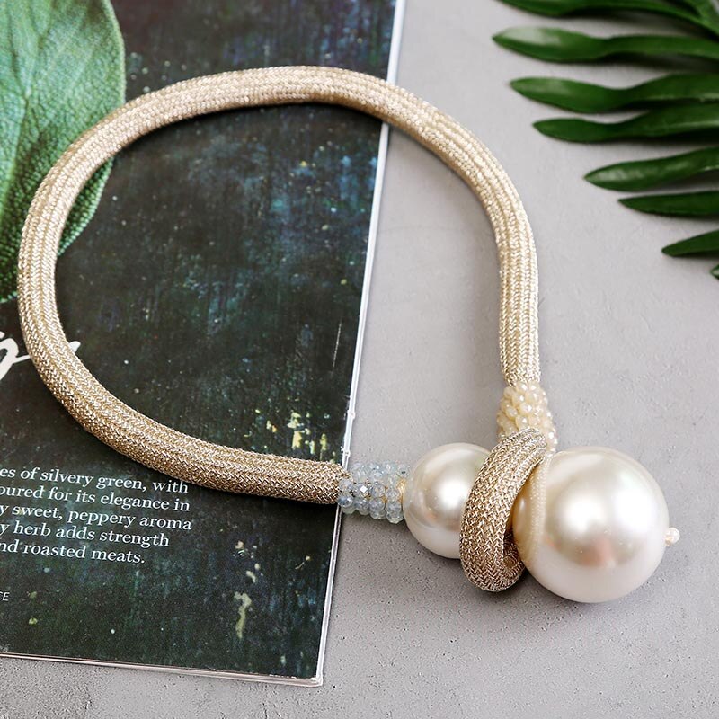 Bohemian Mode Witte Grote Parel Kettingen Hangers Vrouwen Kristal Kralen Lange Touw Ketting Verklaring Chunky Ketting Choker Sieraden