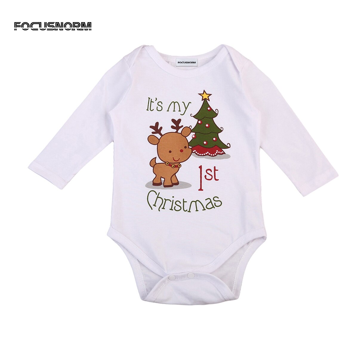 Cute Infant Newborn Baby Girl Boy Playsuit Romper Jumpsuit Outfit Xmas Cartoon Deer Christmas Tree Print Clothes: 12M