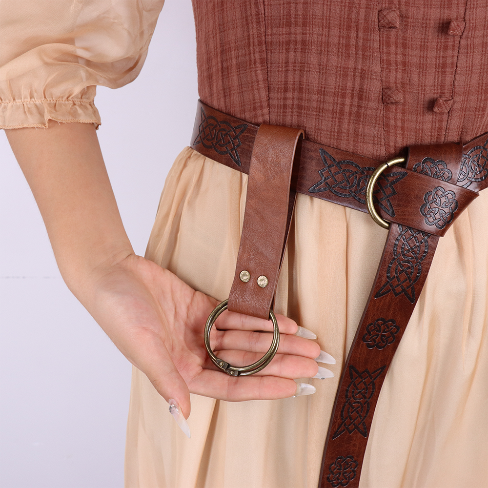 3PCS Braun PU Leder Mittelalterlichen Gürtel Und Geld Tasche Frauen Rock Wanderung Clip Für Renaissance Viking Faire LARP Cosplay kostüme