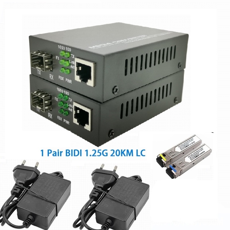 1 Paar Glasfaser-Medienkonverter 1 Port SFP auf 1 RJ45 Gigabit Glasfaser Ethernet 10/100/1000M