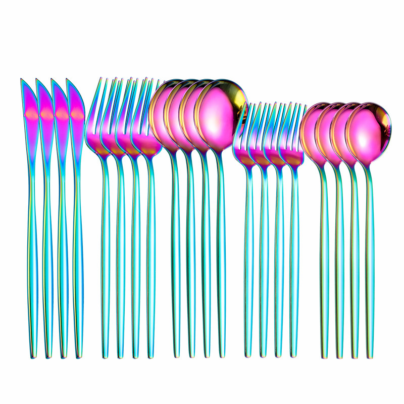Pink Silver Dinnerware Set Stainless Steel Cutlery Kitchen Dinnerware Tableware Set Forks Western Knives Spoons Cutlery Set 20pc: rainbow 20pcs