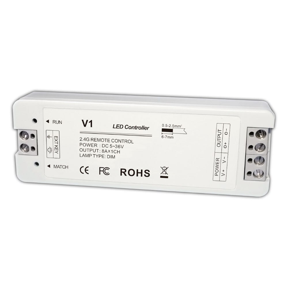 Led strip lysdæmper controller 12v rf trådløs fjernbetjening  dc5v-36v cv konstant spændings modtager led 5050 3528 strip lysdæmper  v1+r11: Kun v1 modtager