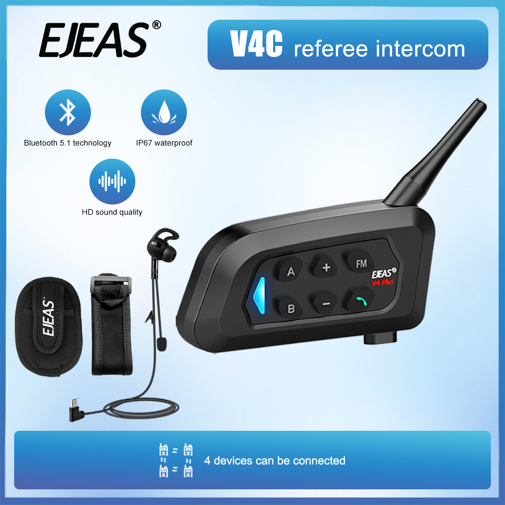 Ejeas  v4c plus football referee intercom headset 1200 m football full duplex bluetooth conference interphone