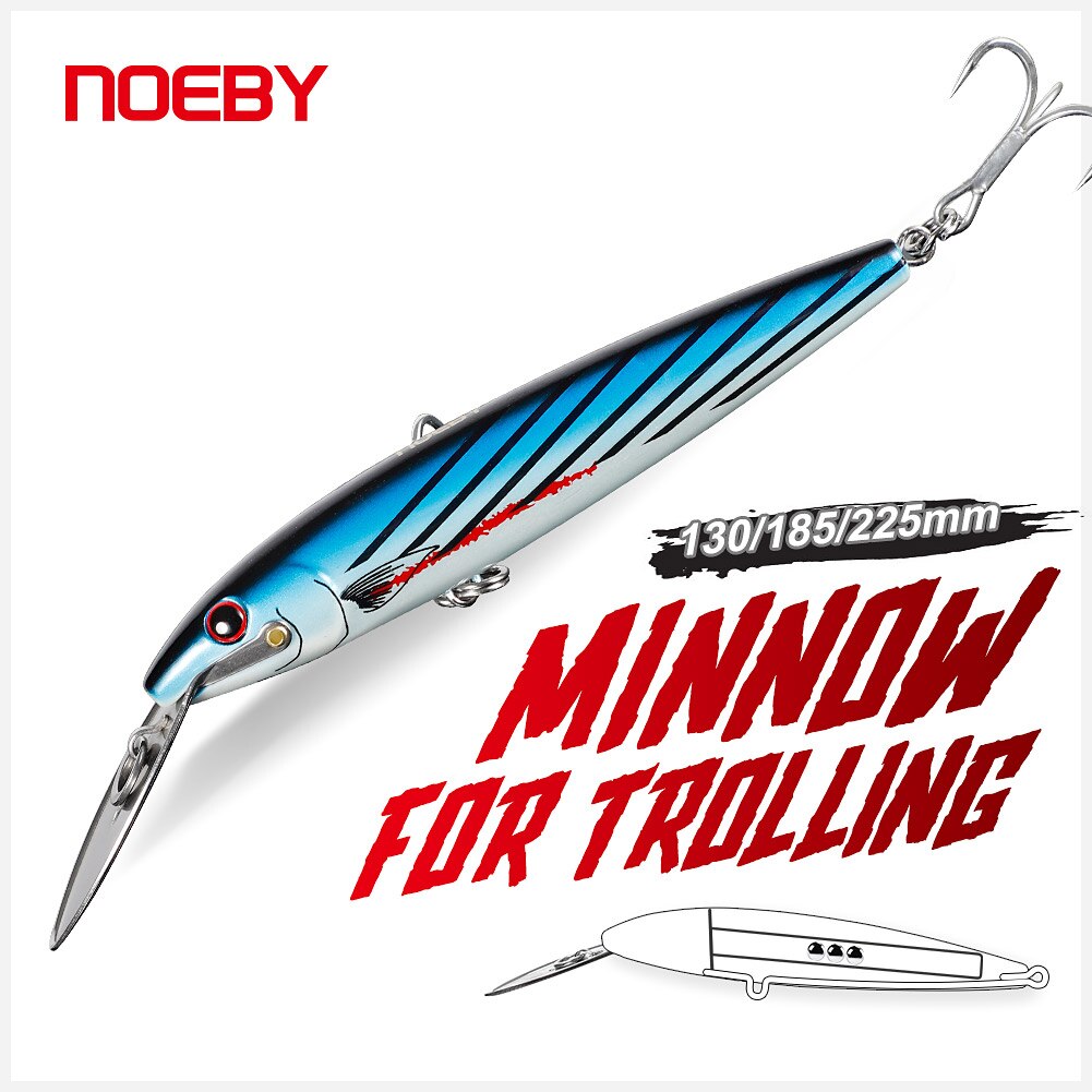 Señuelo de pesca NOEBY Trolling Minnow 130mm 33g 185mm 60g 225mm 76g Wobblers cebo duro Artificial Señuelos de pesca de barcos de agua salada