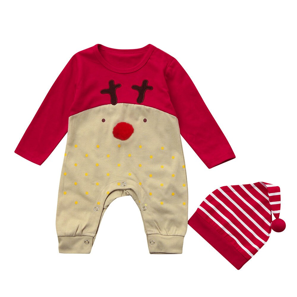 Niedlichen Babys 2 PCS WEIHNACHTEN Romper Kleidung Set Neugeborenen Baby Junge Mädchen Weihnachten Strampler Gestreiften Hüte Overall Outfits Kleidung: 24M
