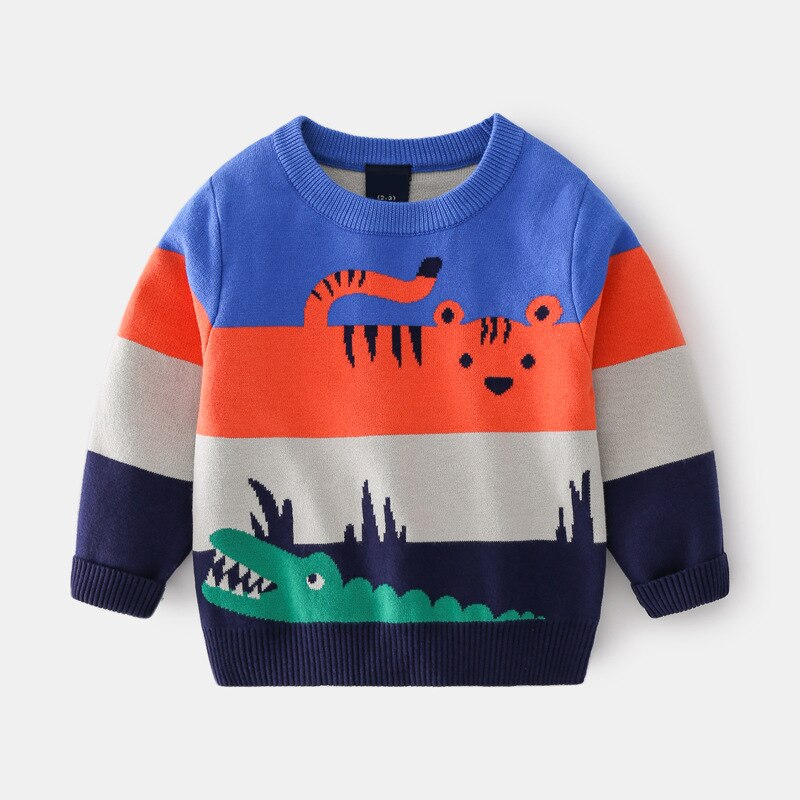 Suéteres de dibujos animados de animales para niños, suéter tejido para otoño, chicos, niños, bebés, Tops cálidos de manga larga: Deep blue / 140