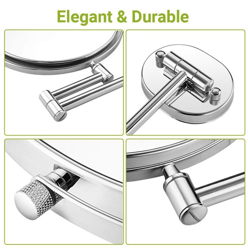 Extendable 8 Inch Double Sided Bathroom Mirror Smart Mirror Makeup Wall Mounted Mirror Bathroom Mirror(Gold)