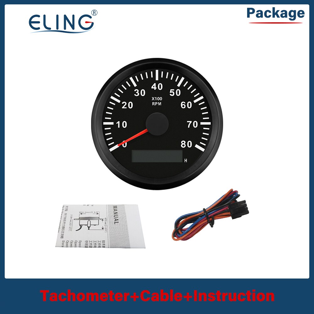 ELING RPM Tacho Tachometer REV Counter with Hour meter 85mm 12V 24V with Backlight: 8K-BN