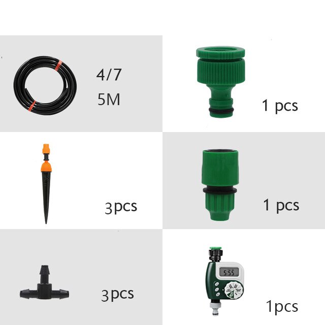 Automatic Mini-home Drip Irrigation Kit system With Smart Controller Sprinkler, Bonsai, Garden, Courtyard Lawn: 5M and Timer