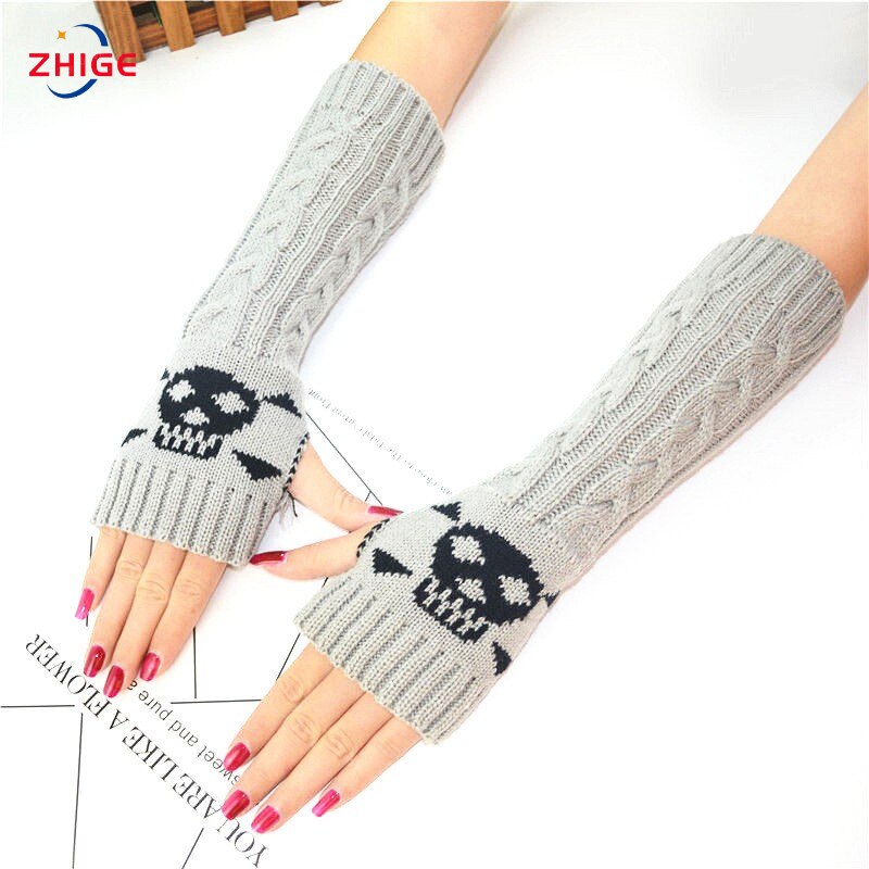 Damskie gotyckie rękawiczki z dzianiny czaszki zimowe rękawiczki męskie rozciągać ciemny Ninja fajne łokieć długość ramię grzałka hipster długie rękawiczki