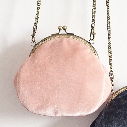 Bolso pequeño de terciopelo para mujer, con cierre de Retro Chic Vintage, bolso cruzado clásico de noche, bolso para teléfono móvil con cadena: Rosa
