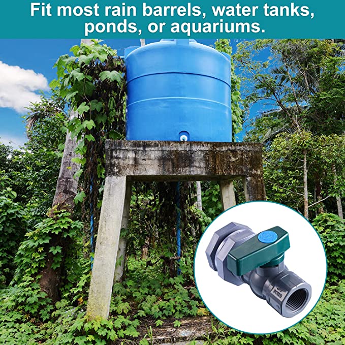 Kit de grifo de Barre de lluvia de espita de PVC Válvula de barril de lluvia con adaptador de ajuste de mampara para tanques de agua, acuarios, piscinas (gris, 1 pulgada)