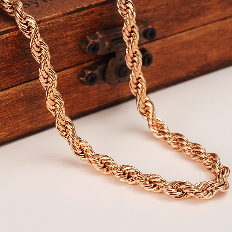 5Mm Rijke Mannen Vrouwen 18 K Rose Solid Gold Afwerking Dikke Nek Ketting Fijne Touw Ketting 50cm "Of 60Cm" Selecteren