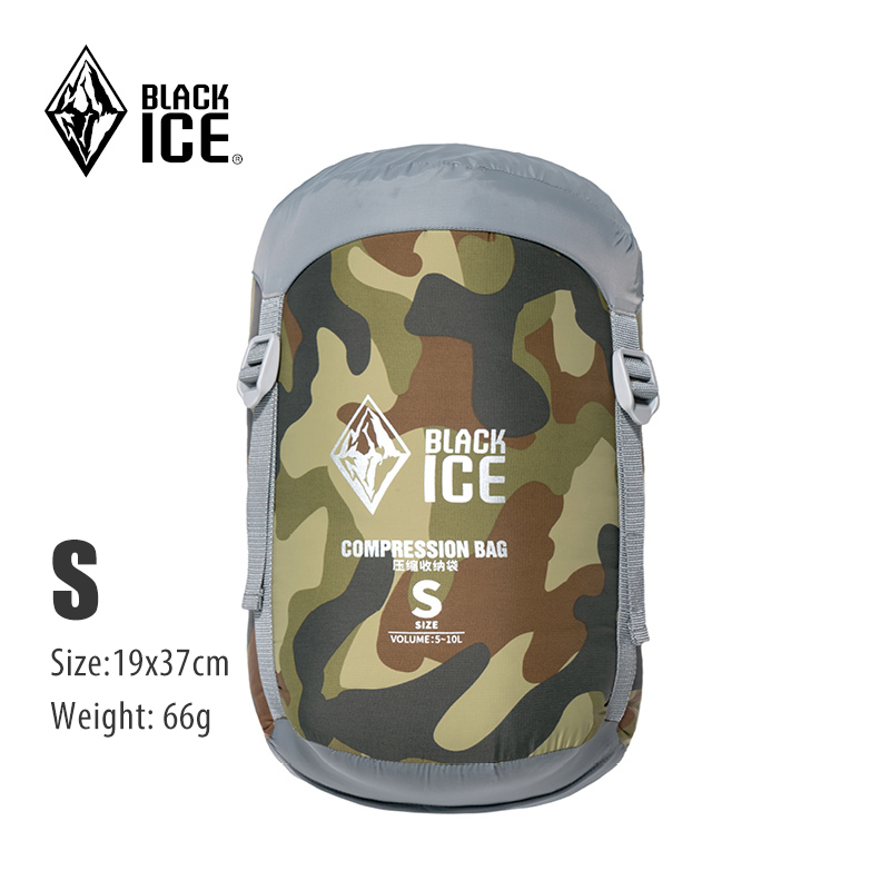 Black Ice Compression Sack Storage Bag Ultralight Down Sleeping Bag Stuff Sack S/M/L for Backpacking Hiking Camping Blackice: S Camouflage