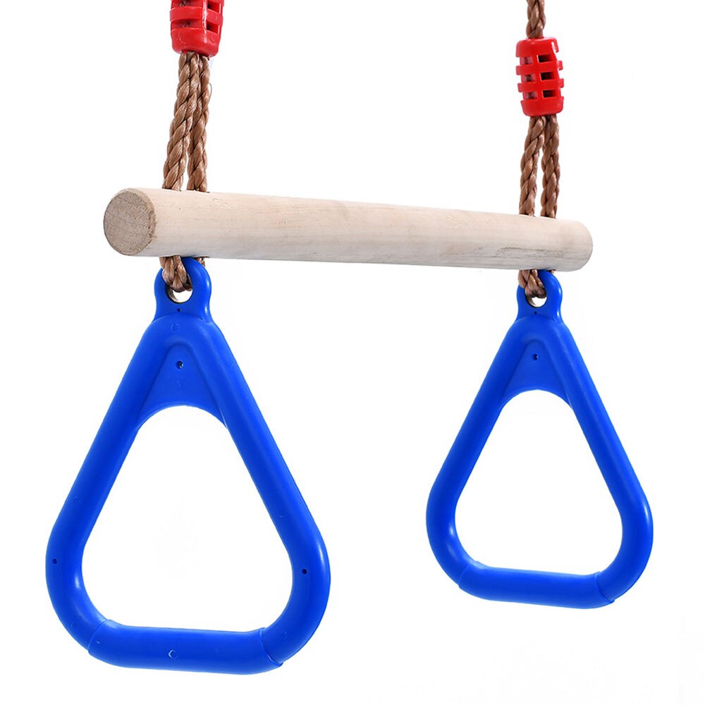Houten trapeze schommel voor kinderen met plastic ringen voor binnen en buiten, voor kinderen en volwassenen.