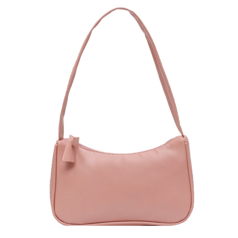 Yogodlns Retro Subaxillary Baguette Bag For Women Solid Color Shoulder Bag Portable purse Ladies Casual Mini Bag: pink