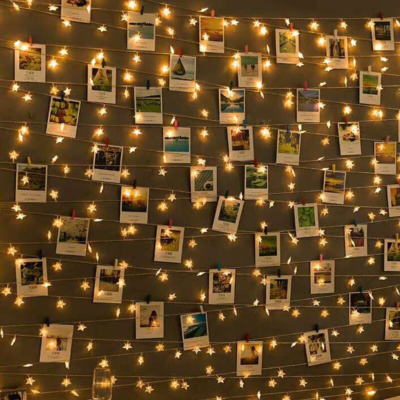 Guirnalda de luces LED de estrellas, guirnaldas parpadeantes alimentadas por batería, para Navidad, , boda, , decoración, 10/20/40 LED